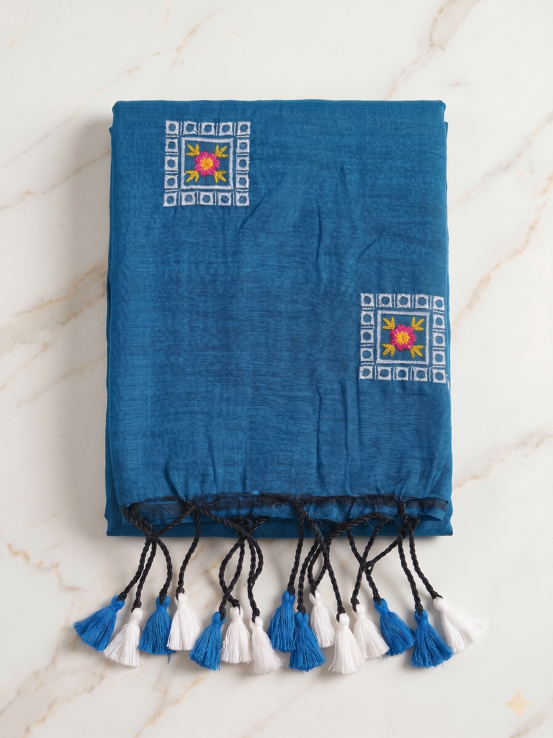 Khadi Box Embroidery - Teal Blue