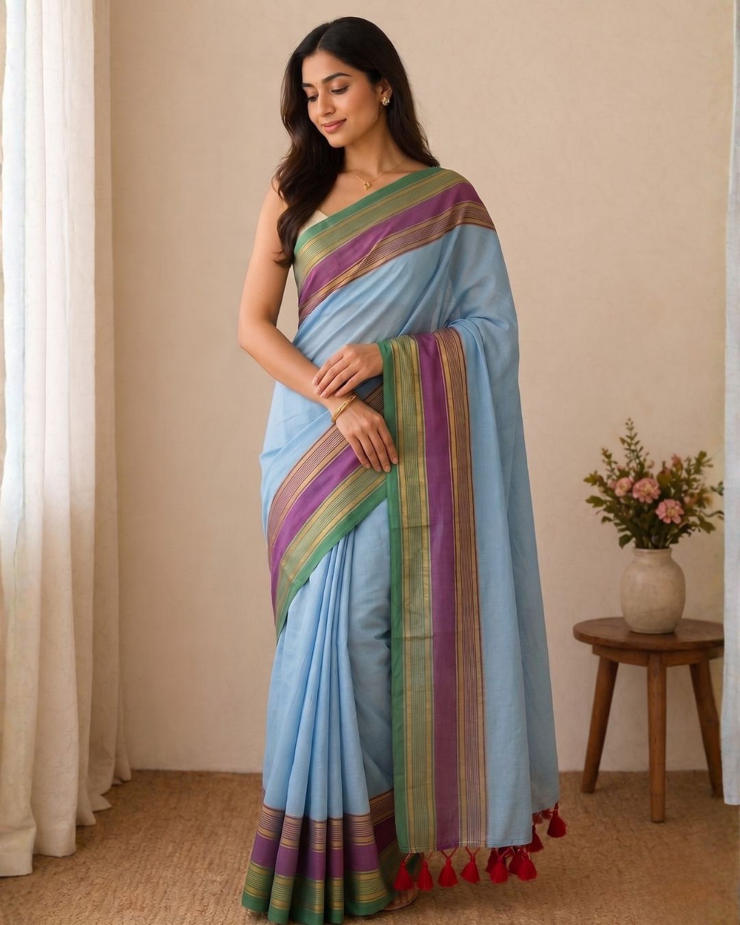 Mul Mul Saree - Blue