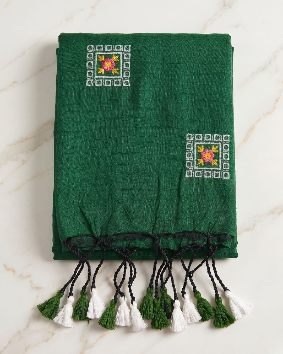 Khadi Box Embroidery - Bottle Green