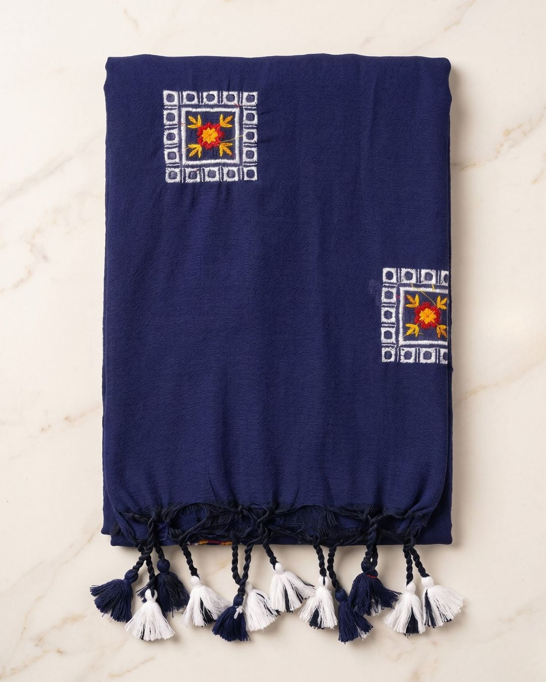Khadi Box Embroidery - Ink blue