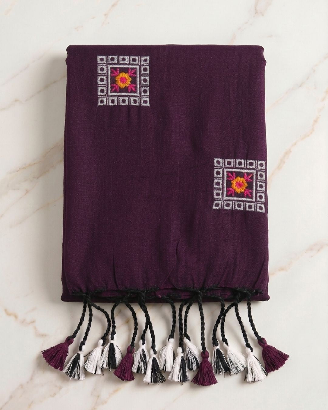 Khadi Box Embroidery - Dark Maroon