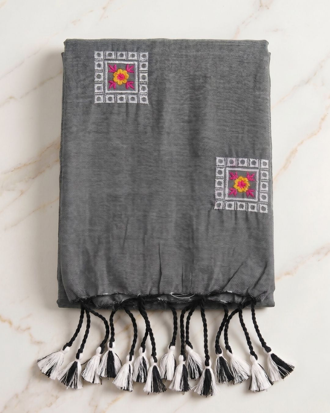 Khadi Box Embroidery - Grey