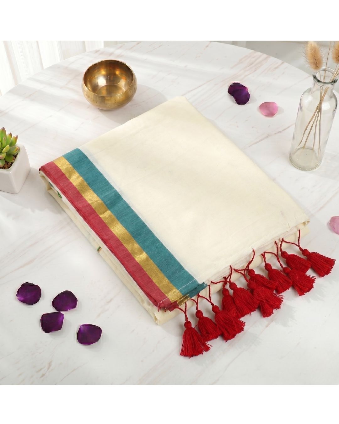 Mul Mul Ganga Jamuna Border -  Maroon, Gold, Green
