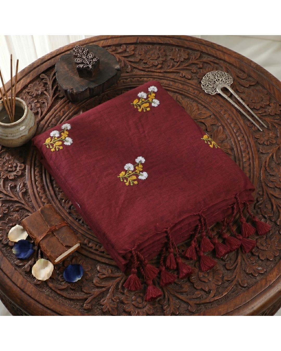 Khadi Boquete Embroidery - Maroon