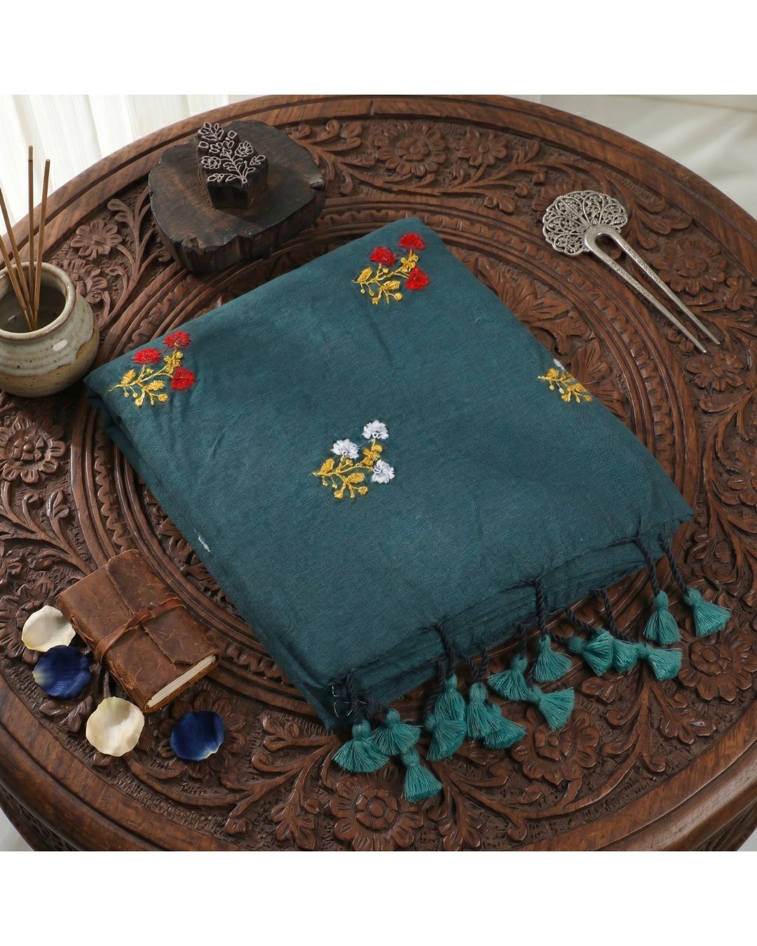 Khadi Boquete Embroidery - Peacock Green