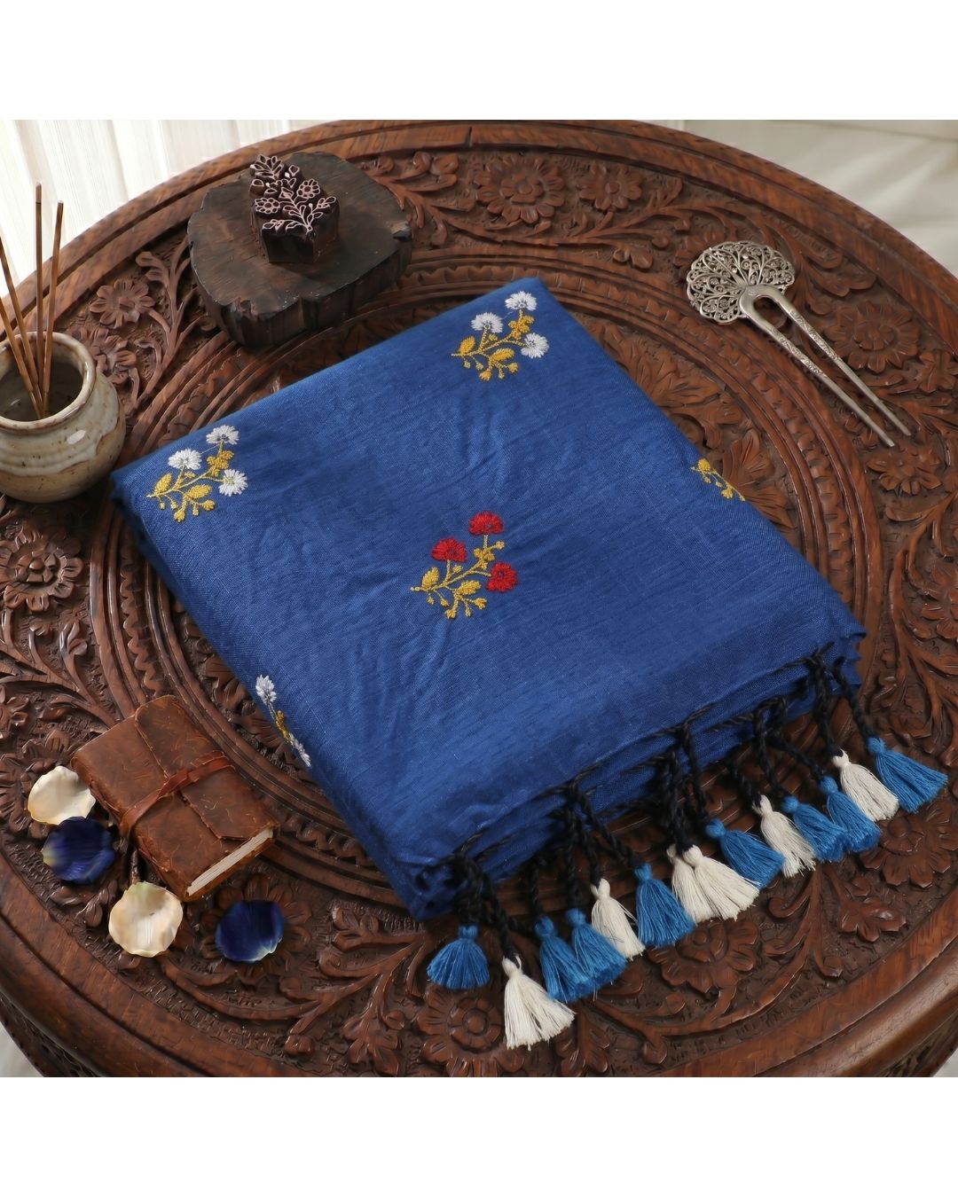 Khadi Boquete Embroidery - Teal Blue