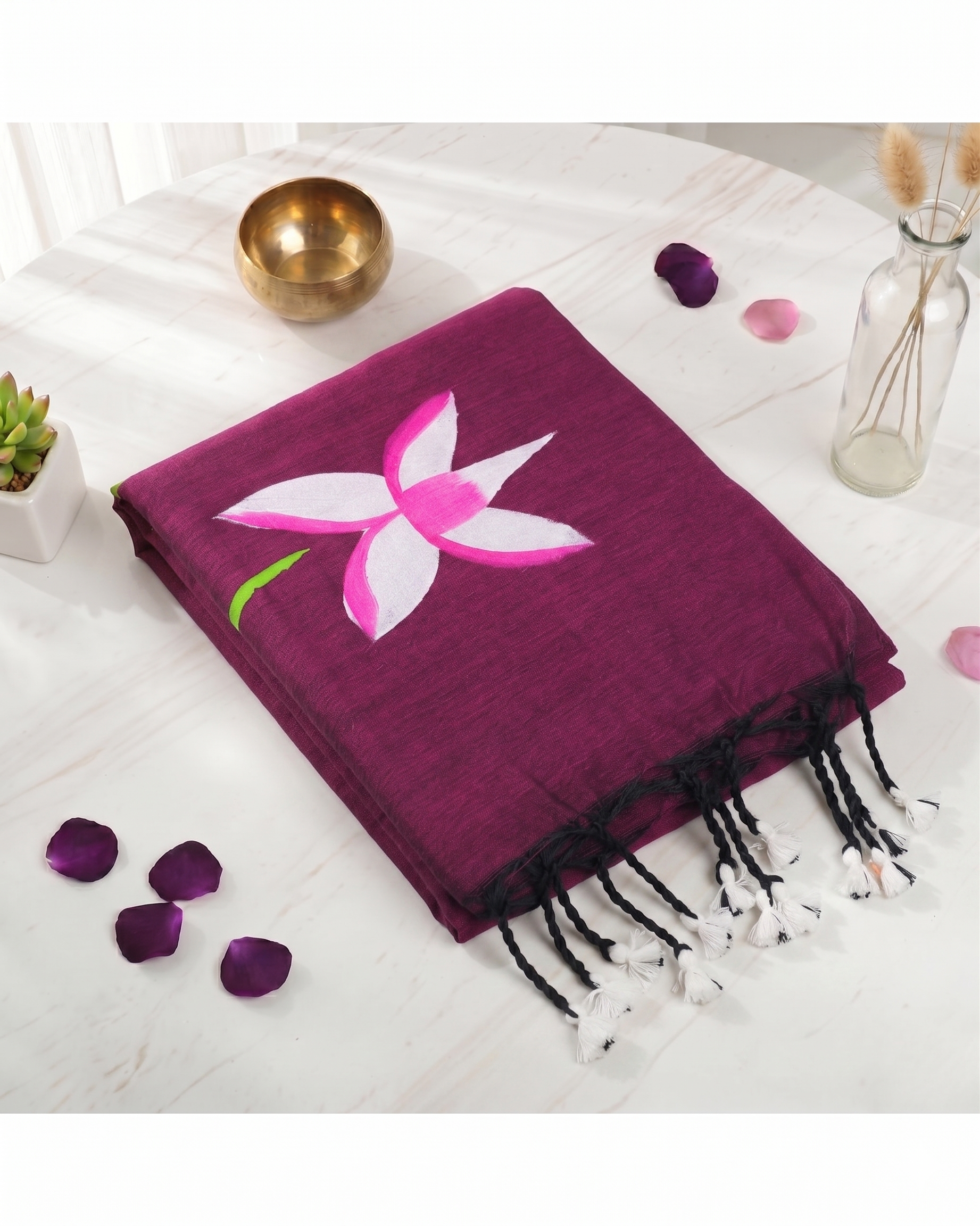 Khadi Lotus Hand Paint Saree - Light Purple