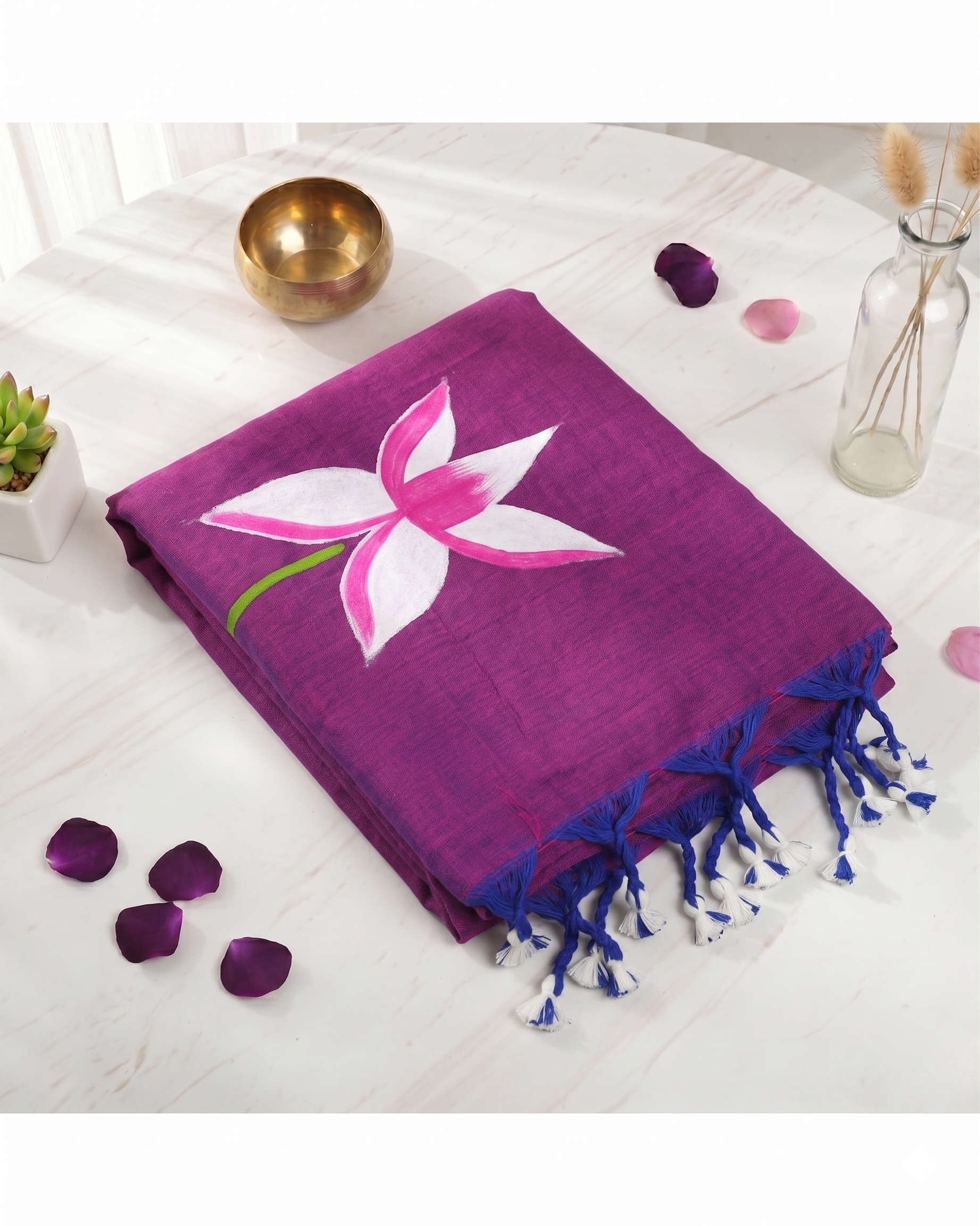 Khadi Lotus Hand Paint Saree - Queen Pink