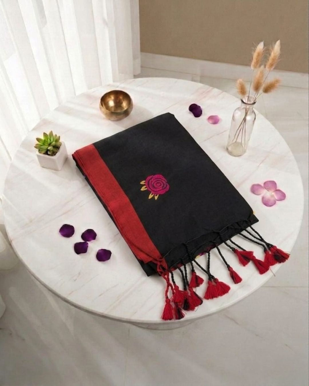 Khadi Rose Embroidery - Black