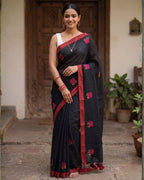 Khadi Rose Embroidery - Black