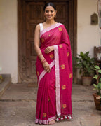 Khadi Rose Embroidery - Dark Pink