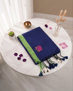 Khadi Rose Embroidery - Ink blue
