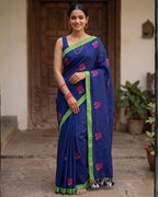 Khadi Rose Embroidery - Ink blue