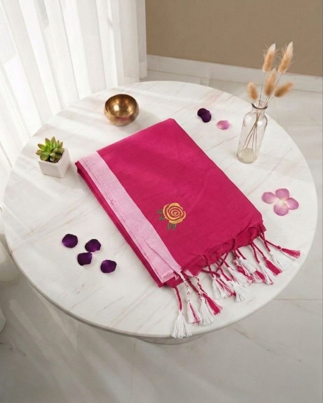 Khadi Rose Embroidery - Pink