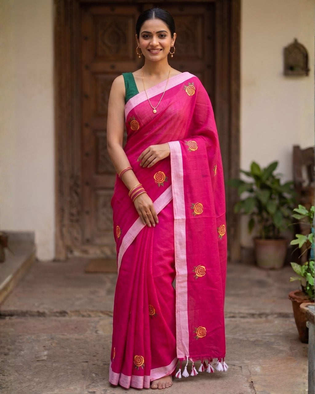 Khadi Rose Embroidery - Pink