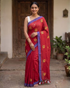 Khadi Rose Embroidery - Red