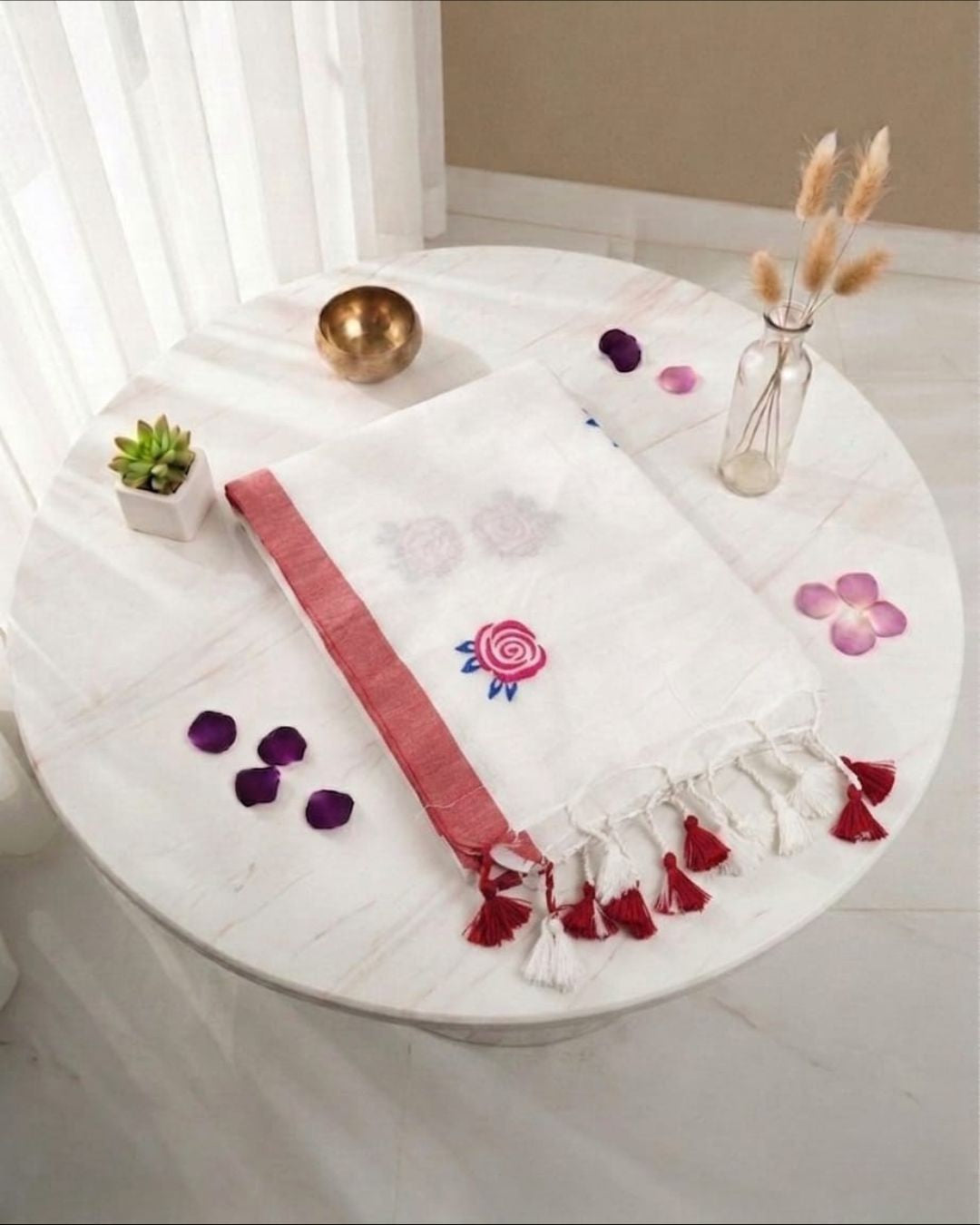 Khadi Rose Embroidery - White
