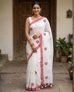 Khadi Rose Embroidery - White