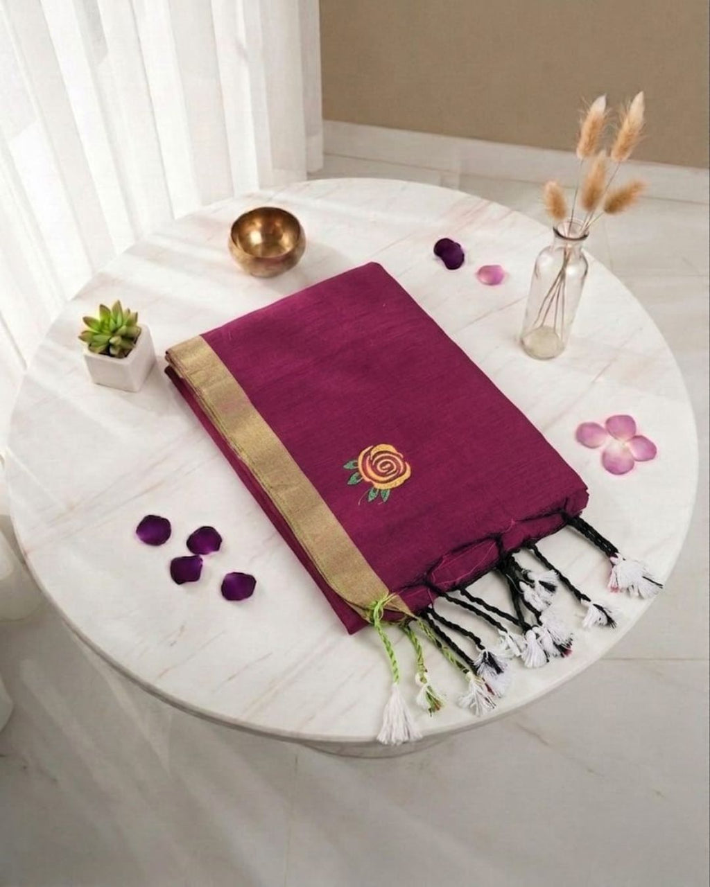 Khadi Rose Embroidery - Wine