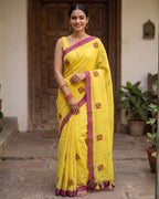 Khadi Rose Embroidery - Yellow