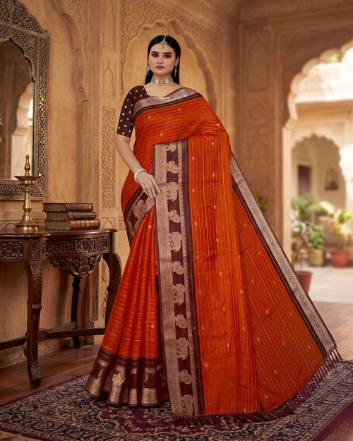 Dola Silk Saree - Rustic Orange