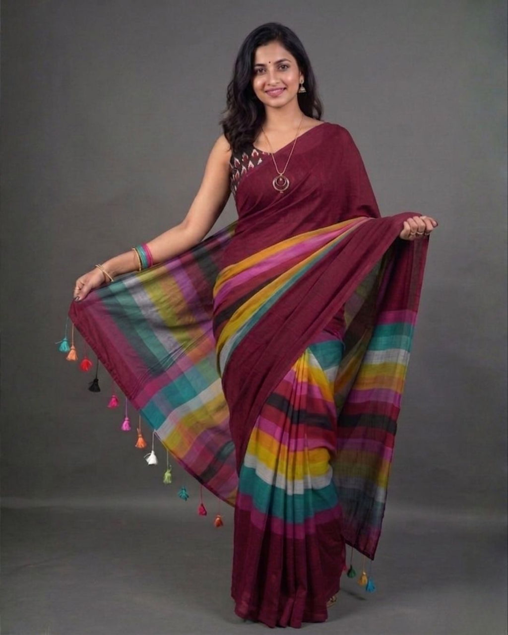 Khadi plain rainbow - Maroon