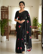 Khadi lotus embroidery -  Black