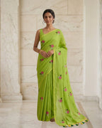 Khadi lotus embroidery -  Parrot Green