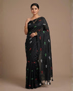 Khadi fish embroidery - Black multi