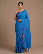 Khadi fish embroidery - blue (w) pink