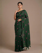 Khadi fish embroidery - Bottle green (w) pink