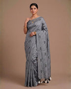 Khadi fish embroidery - Grey ( w) black