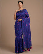 Khadi fish embroidery - Ink blue (w) pink
