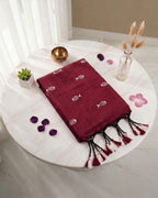 Khadi fish embroidery - Maroon (w) white
