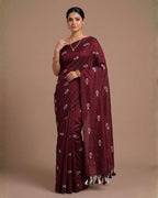 Khadi fish embroidery - Maroon (w) white