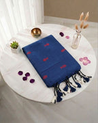 Khadi fish embroidery - Navy blue (w) red