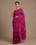 Khadi fish embroidery - Pink (w) white