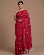 Khadi fish embroidery - Red (w) white