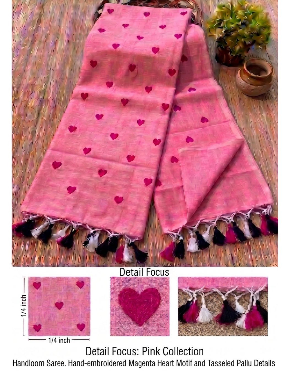 Khadi heart embroidery - Baby pink