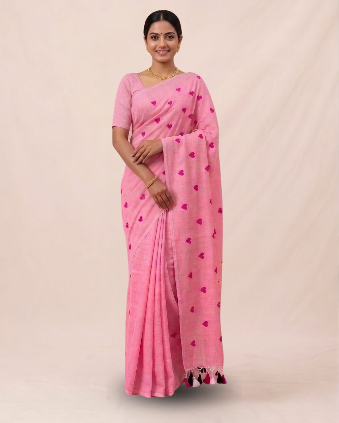 Khadi heart embroidery - Baby pink