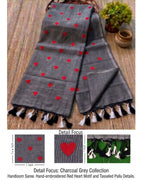 Khadi heart embroidery - Grey