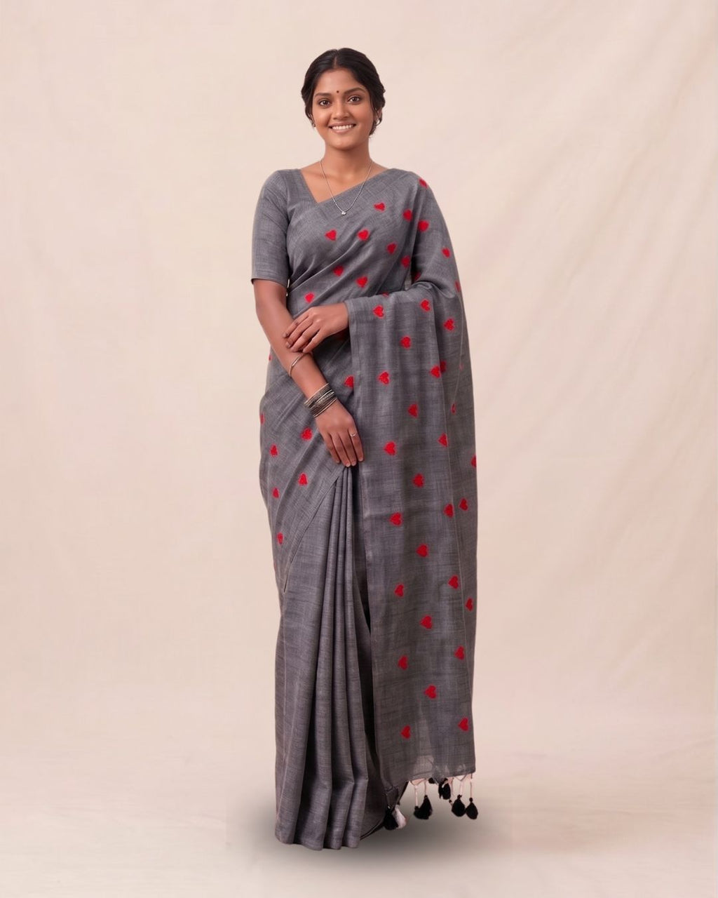 Khadi heart embroidery - Grey