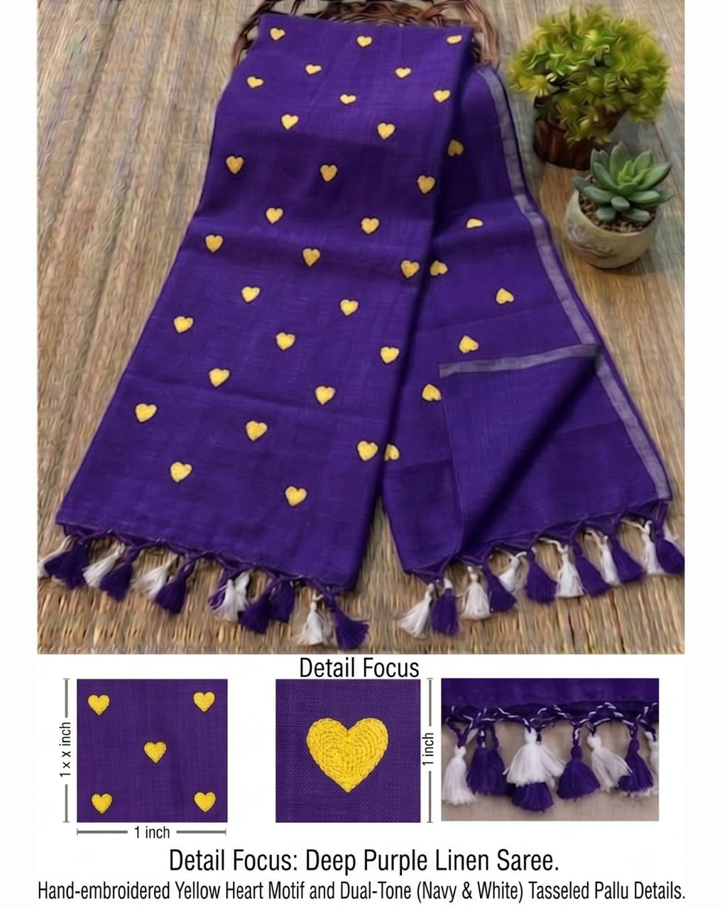 Khadi heart emroidery - Dark purple