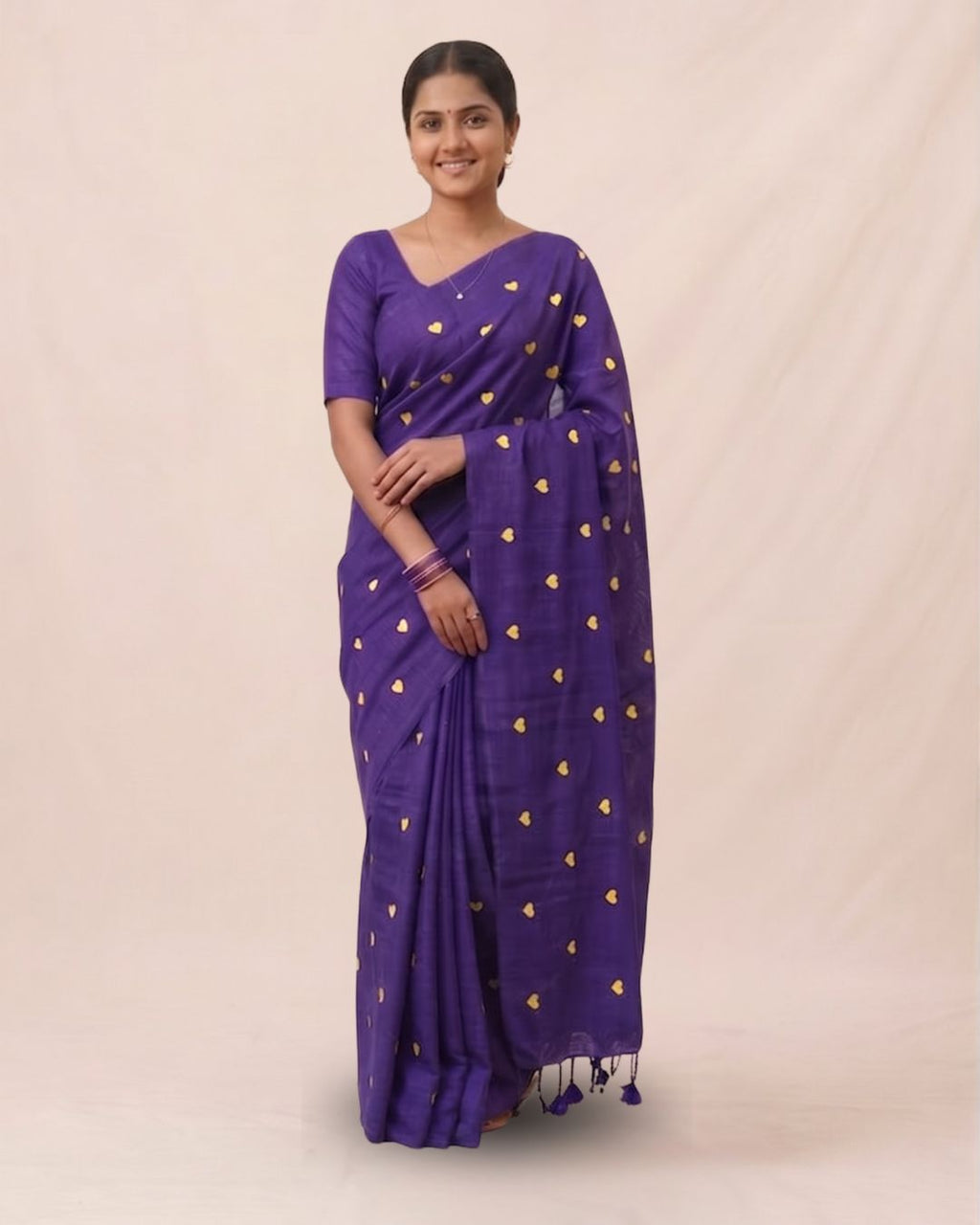 Khadi heart emroidery - Dark purple