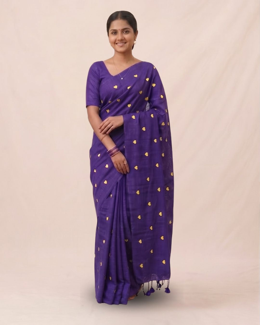 Khadi heart emroidery - Dark purple