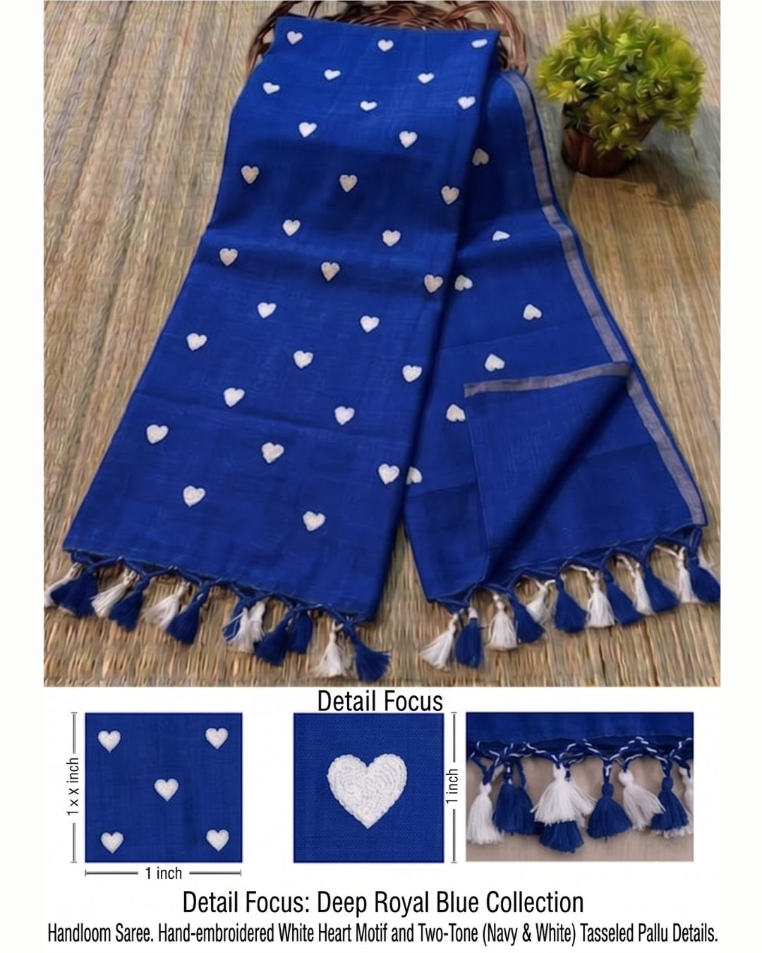 Khadi heart embroidery - Ink Blue