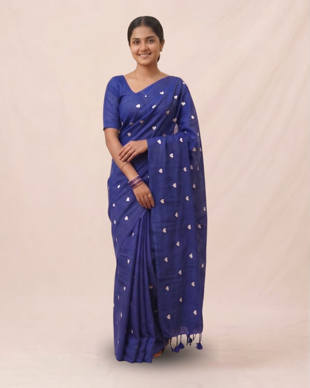 Khadi heart embroidery - Ink Blue