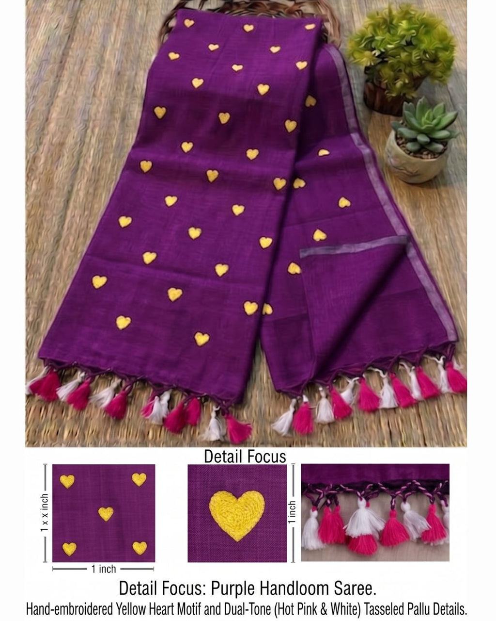 Khadi heart embroidery - Maroon