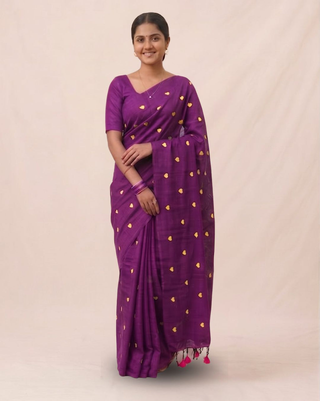 Khadi heart embroidery - Maroon
