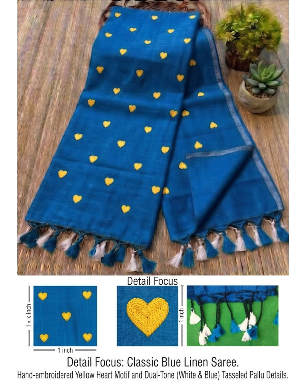 Khadi heart embroidery - Navy blue